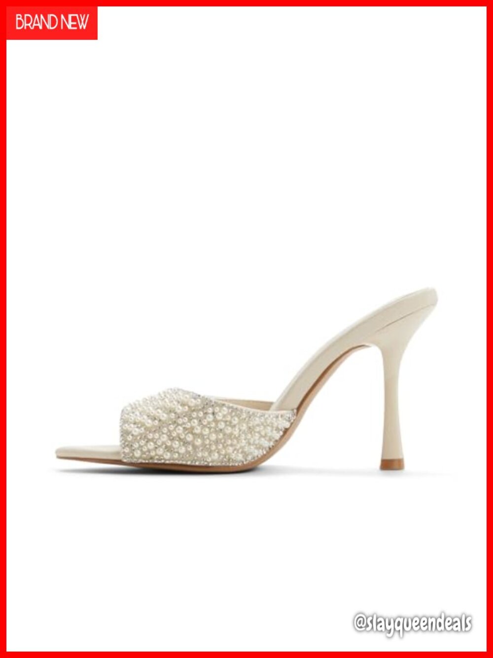 Women's Heeled Open-Toe Mule Slip-On Dress Sandals with Pearl Detail